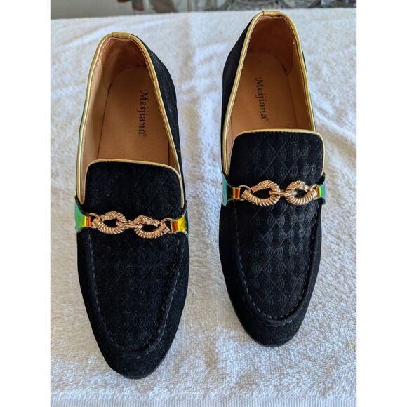 Meijiana Luxury Velvet Horsebit Loafers Men 9 Black Gold Dress Slip On main image 8